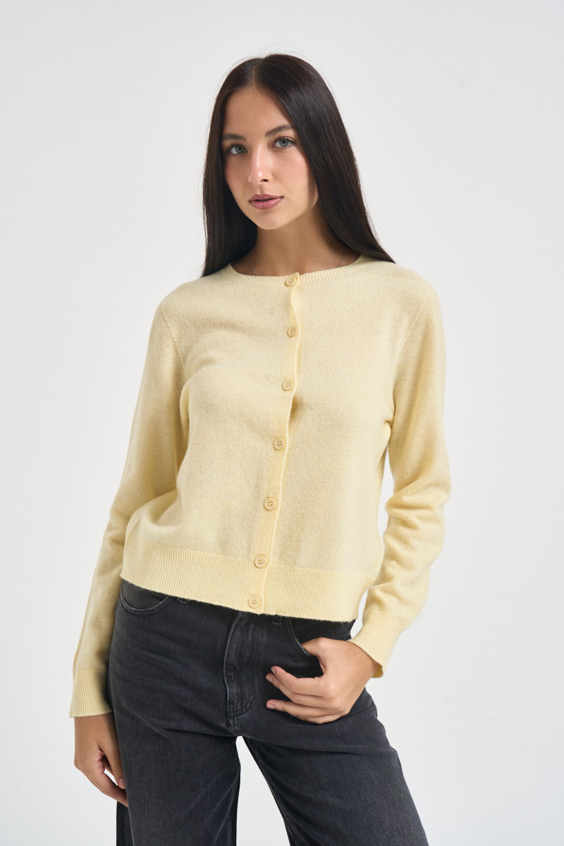 Cardigan donna girocollo con bottoni giallo WL145 GIALLO TENSIONE IN 