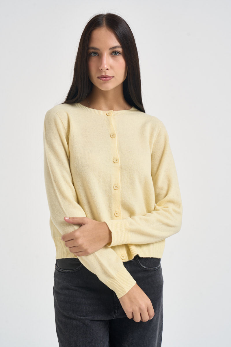 Cardigan donna girocollo con bottoni giallo WL145 GIALLO TENSIONE IN 