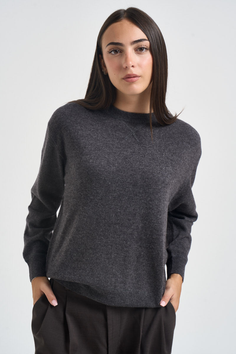 Maglia donna girocollo grigio antracite mélange WL1788 CATRAME TENSIONE IN 