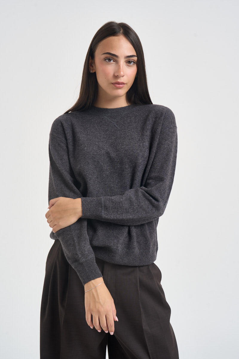 Maglia donna girocollo grigio antracite mélange WL1788 CATRAME TENSIONE IN 