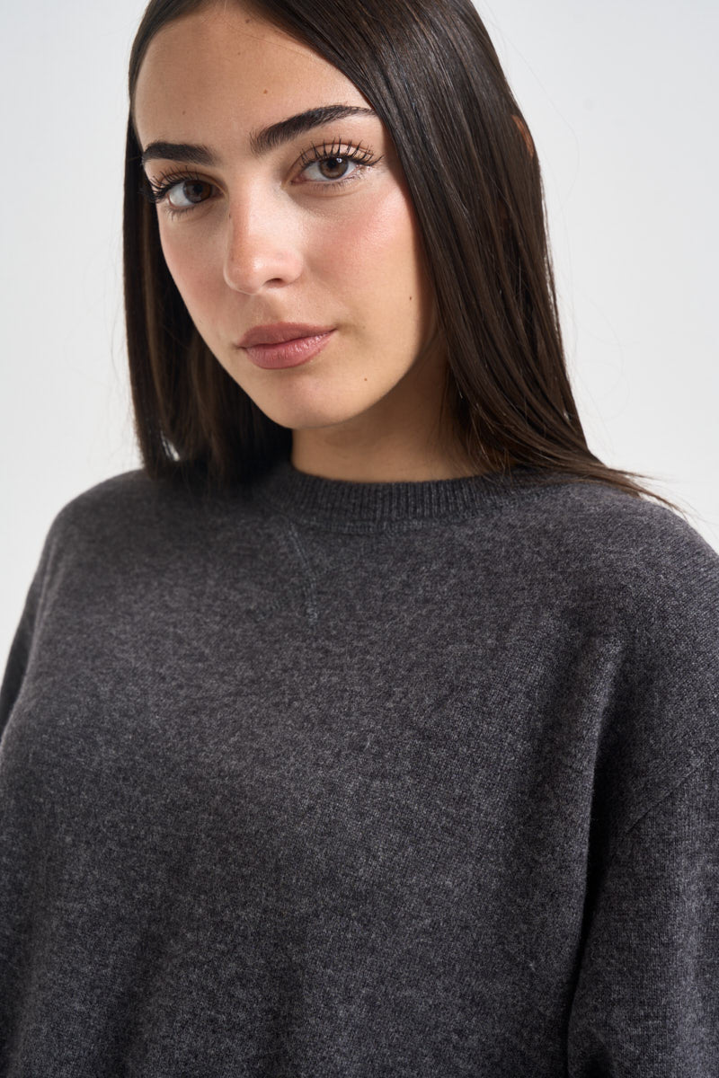 Maglia donna girocollo grigio antracite mélange WL1788 CATRAME TENSIONE IN 