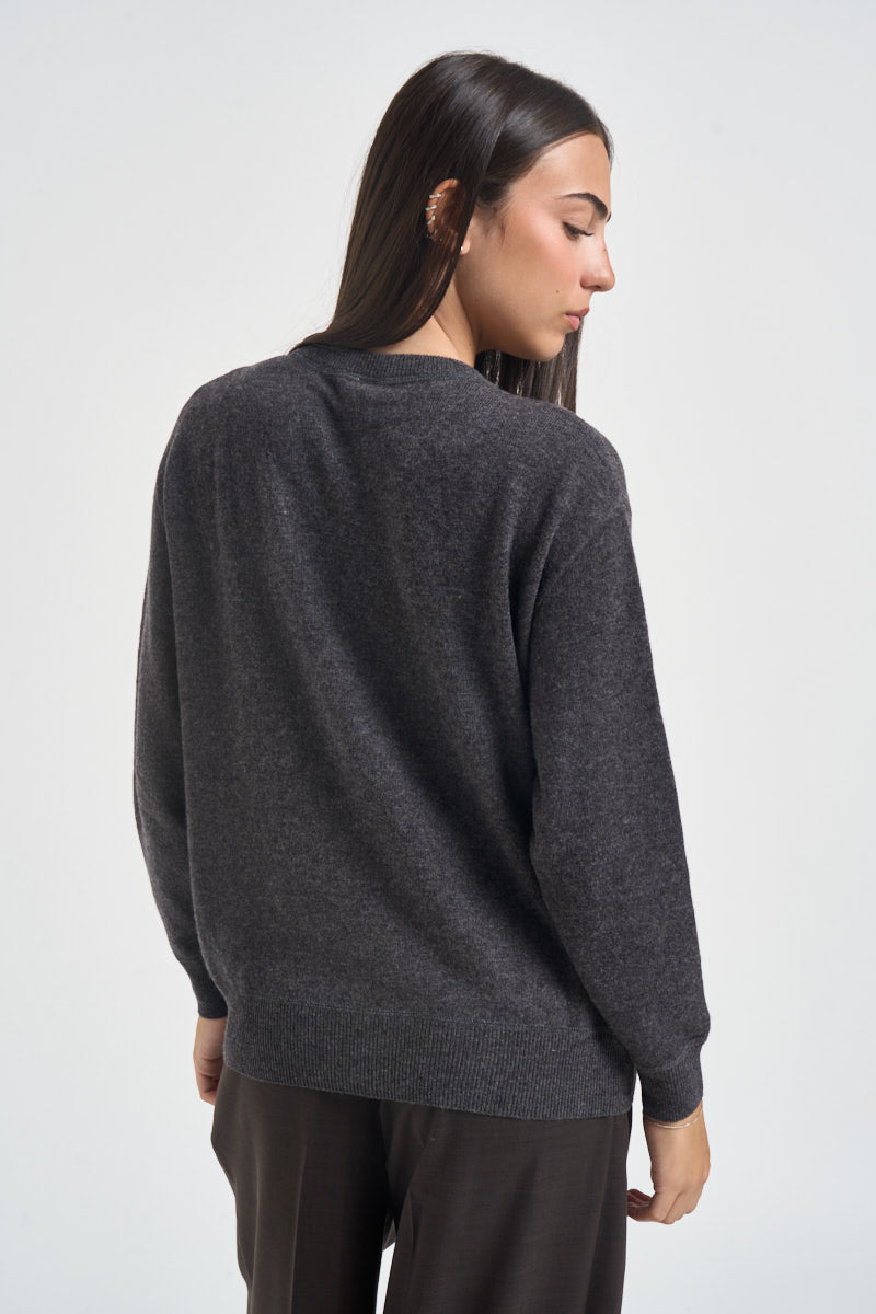 Maglia donna girocollo grigio antracite mélange WL1788 CATRAME TENSIONE IN 