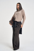 Maglia donna con inserto a V beige WL7370 BEIGE TENSIONE IN 