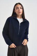 Maglia donna con inserto a V blu notte WL7370 BLU TENSIONE IN 