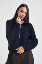 Maglia donna con inserto a V blu notte WL7370 BLU TENSIONE IN 
