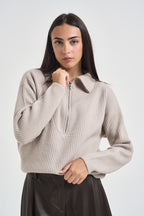 Maglia donna con inserto a V ecrù WL7370 CACHA TENSIONE IN 