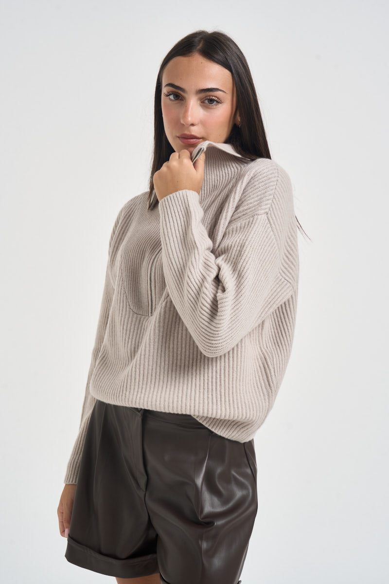 Maglia donna con inserto a V ecrù WL7370 CACHA TENSIONE IN 
