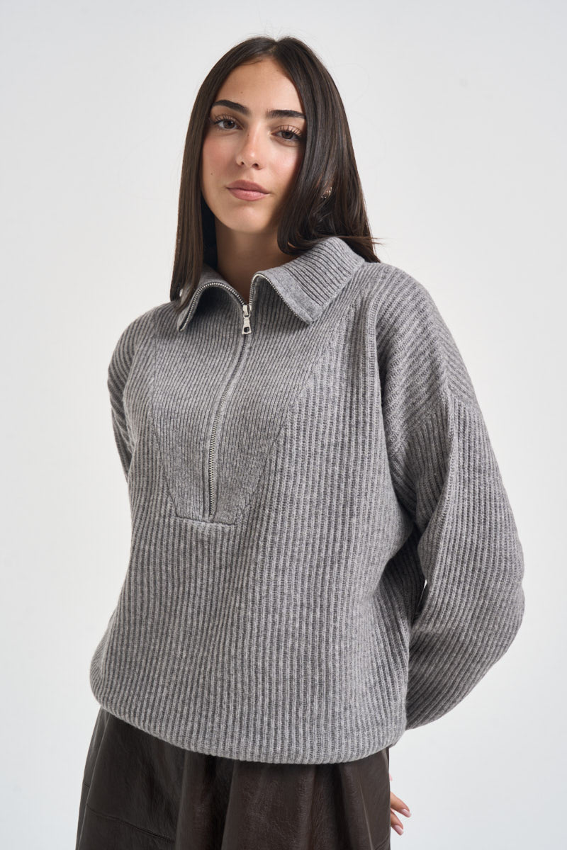 Maglia donna con inserto a Vgrigio chiaro WL7370 GRIGIO TENSIONE IN 
