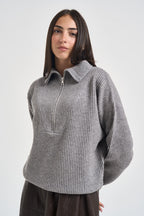 Maglia donna con inserto a Vgrigio chiaro WL7370 GRIGIO TENSIONE IN 