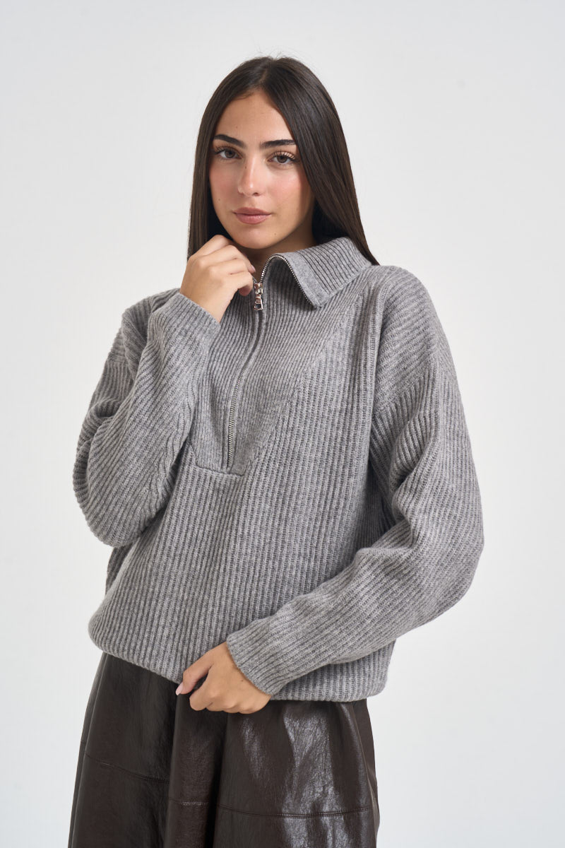 Maglia donna con inserto a Vgrigio chiaro WL7370 GRIGIO TENSIONE IN 