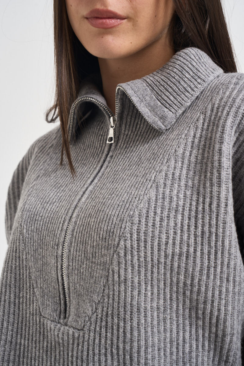Maglia donna con inserto a Vgrigio chiaro WL7370 GRIGIO TENSIONE IN 