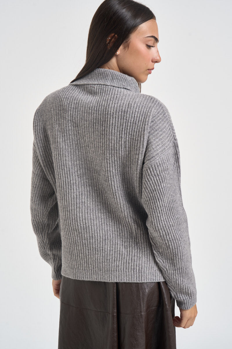 Maglia donna con inserto a Vgrigio chiaro WL7370 GRIGIO TENSIONE IN 