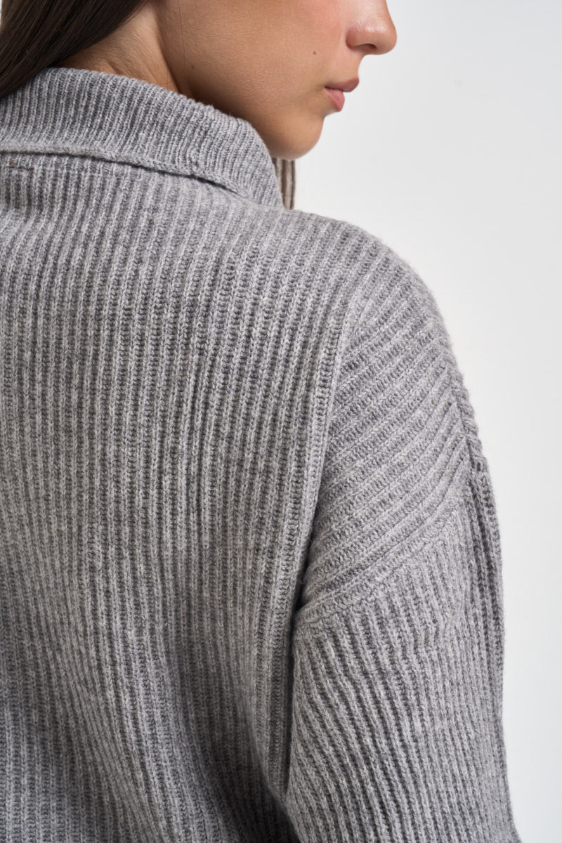 Maglia donna con inserto a Vgrigio chiaro WL7370 GRIGIO TENSIONE IN 