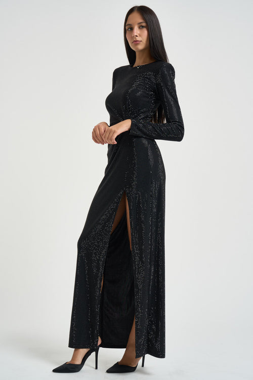 Abito lungo donna con strass nero ZINA NERO TWENTY FOURHAITCH 