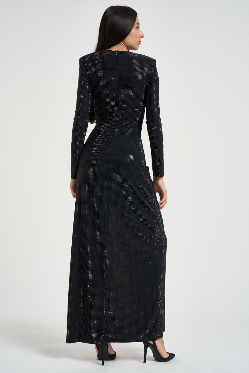 Abito lungo donna con strass nero ZINA NERO TWENTY FOURHAITCH 
