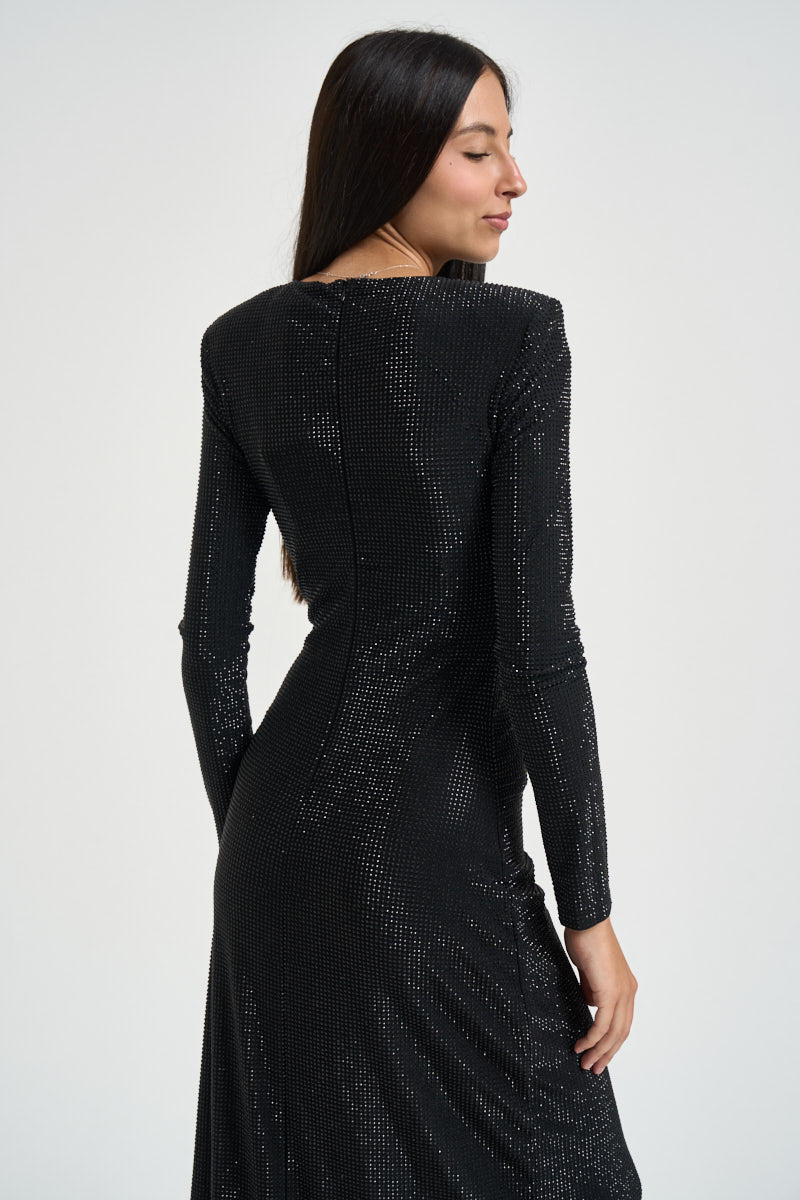 Abito lungo donna con strass nero ZINA NERO TWENTY FOURHAITCH 
