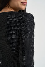 Abito lungo donna con strass nero ZINA NERO TWENTY FOURHAITCH 