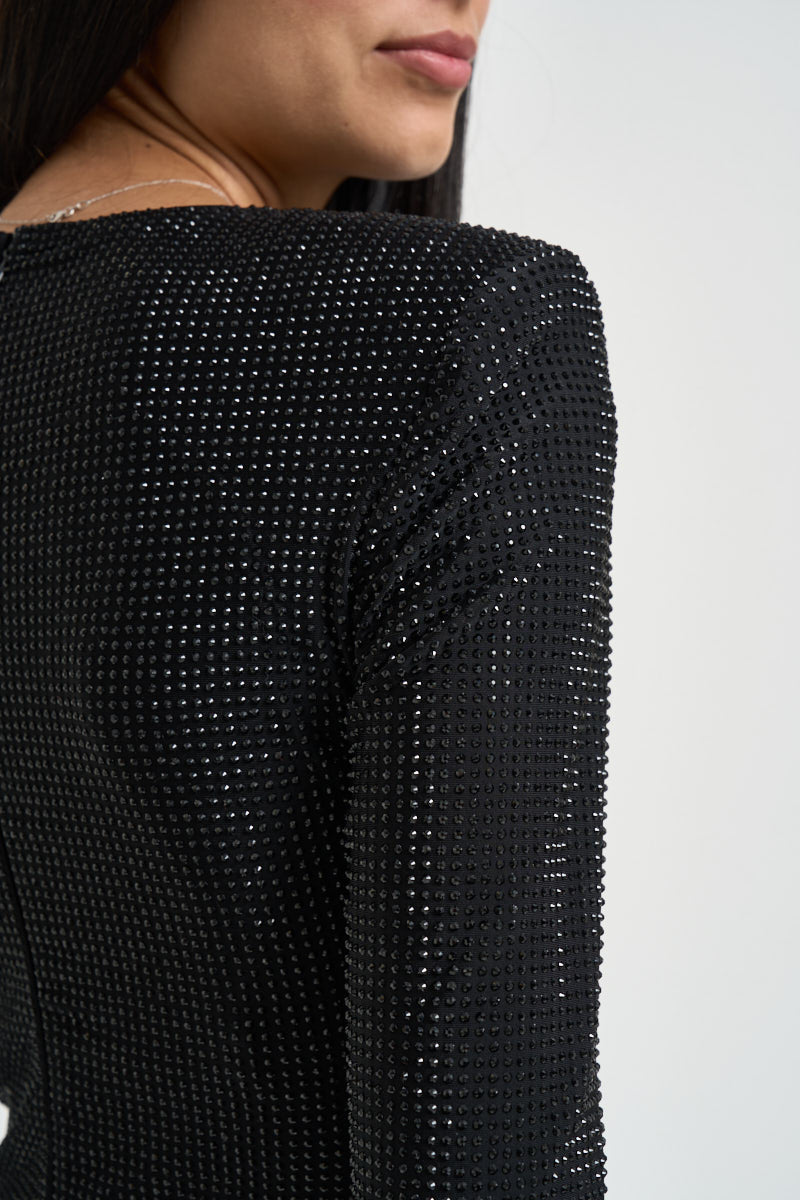 Abito lungo donna con strass nero ZINA NERO TWENTY FOURHAITCH 