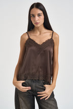 Top donna con pizzo marrone C8636 MOKA TWO WAY 