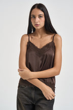 Top donna con pizzo marrone C8636 MOKA TWO WAY 