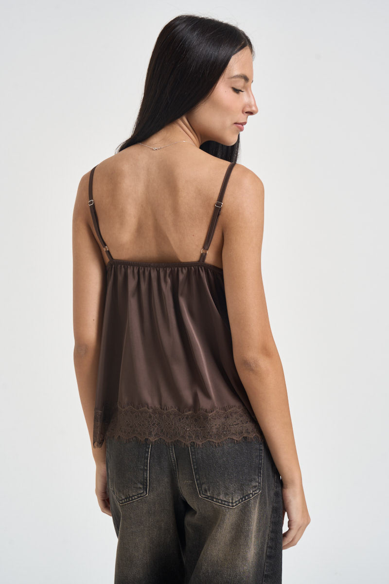 Top donna con pizzo marrone C8636 MOKA TWO WAY 
