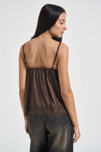 Top donna con pizzo marrone C8636 MOKA TWO WAY 