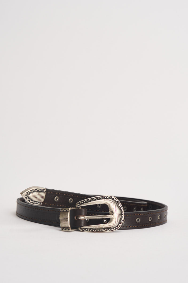 Cintura donna in ecopelle marrone scuro con borchie GE446 MORO TWO WAY 