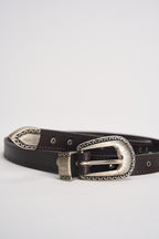 Cintura donna in ecopelle marrone scuro con borchie GE446 MORO TWO WAY 