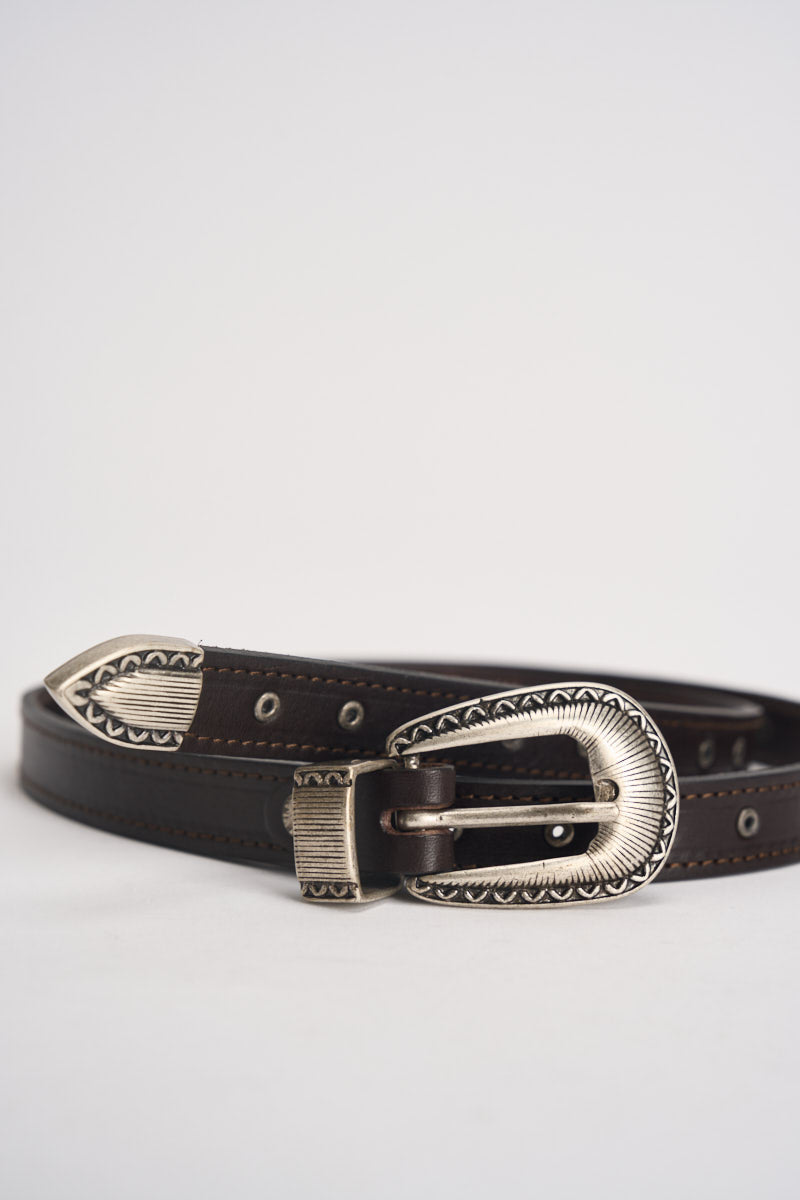 Cintura donna in ecopelle marrone scuro con borchie GE446 MORO TWO WAY 