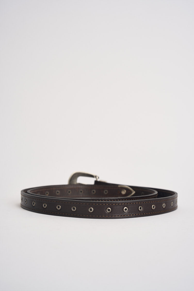 Cintura donna in ecopelle marrone scuro con borchie GE446 MORO TWO WAY 