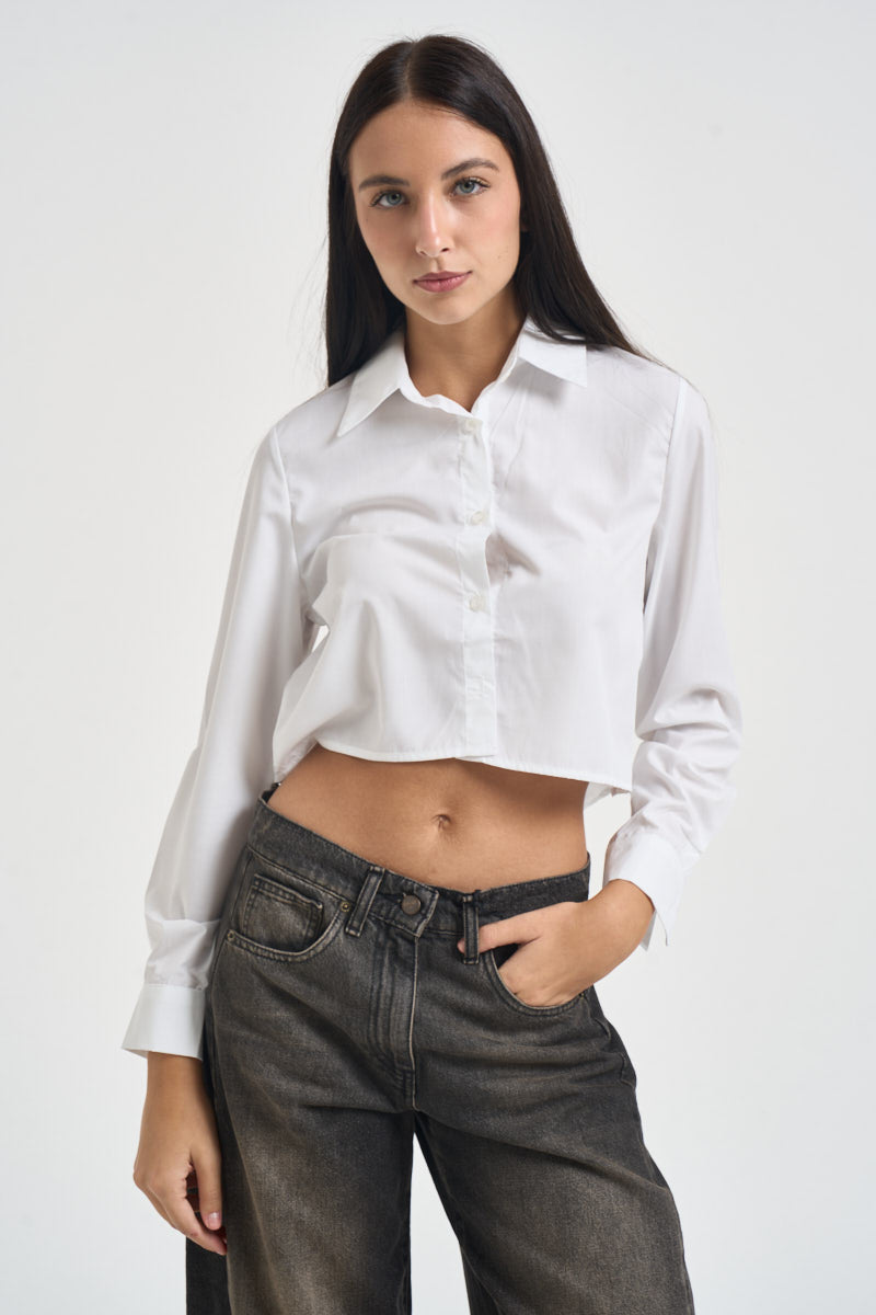 Camicia donna cropped bianca SBR430 BIANCO TWO WAY 
