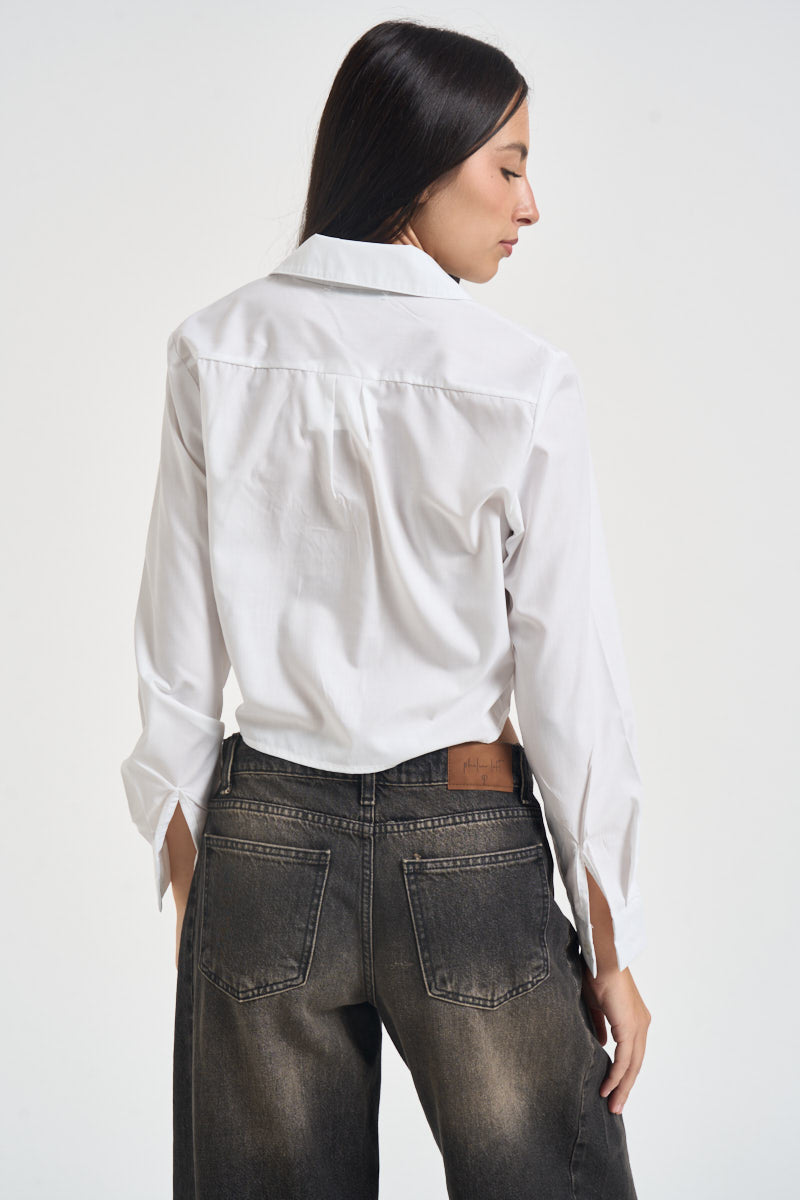 Camicia donna cropped bianca SBR430 BIANCO TWO WAY 