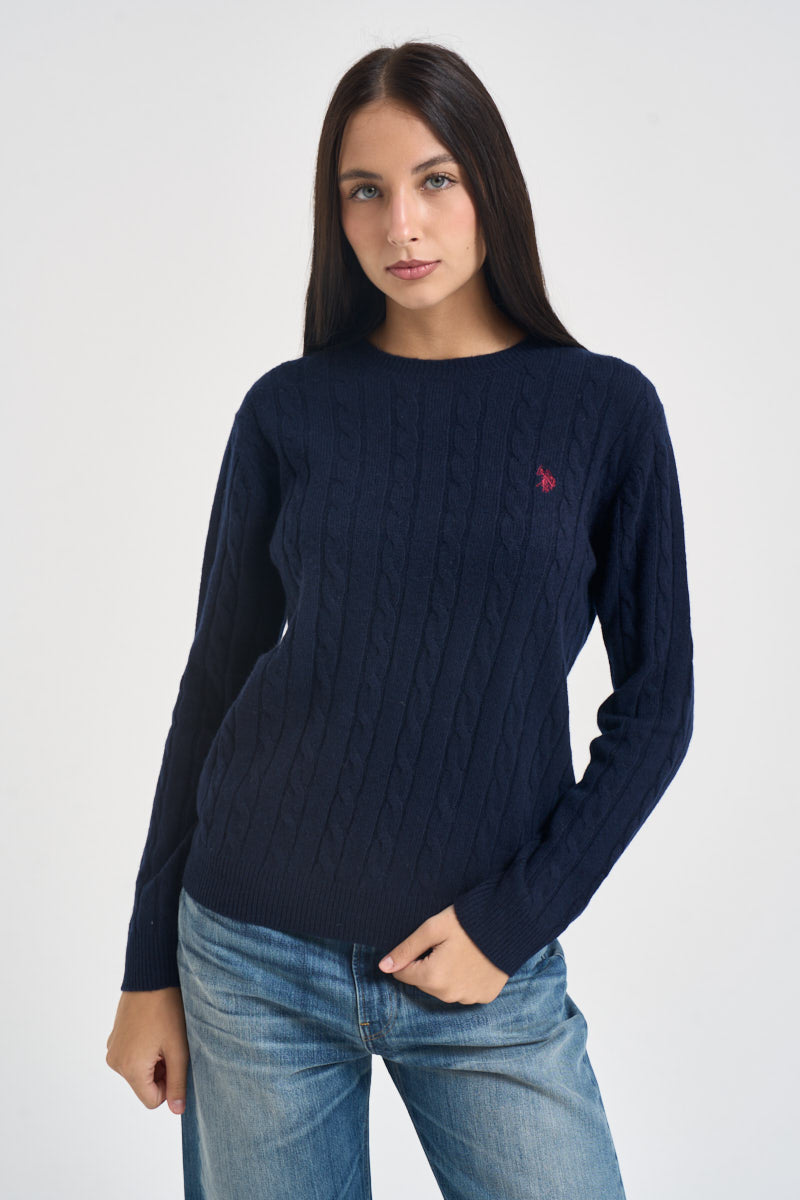 Maglia donna a trecce blu BRIT 177 U.S. POLO 