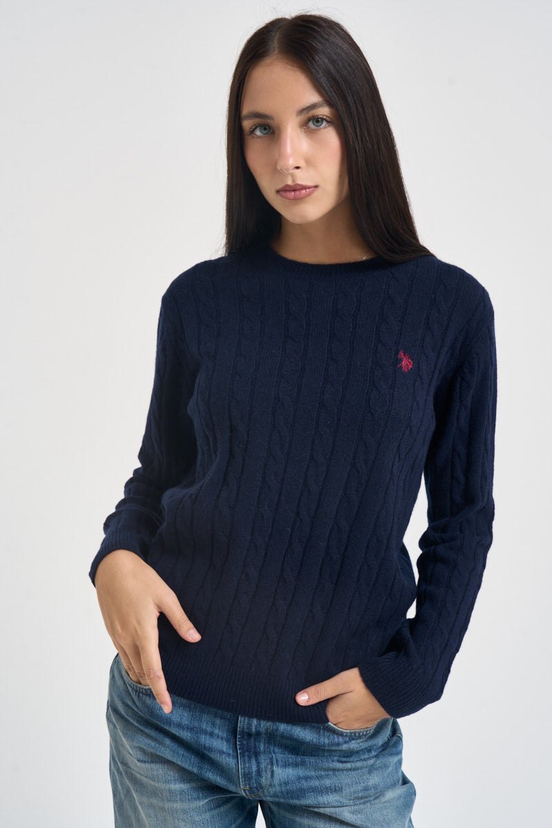 Maglia donna a trecce blu BRIT 177 U.S. POLO 