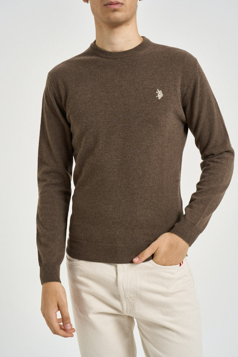 Maglia uomo girocollo in lana marrone ERIN 166 U.S. POLO 