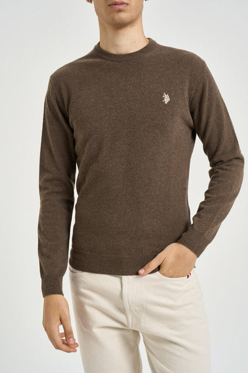 Maglia uomo girocollo in lana marrone - 1