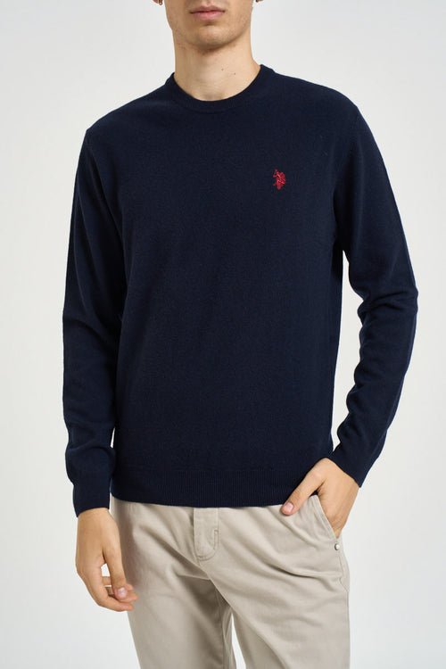 Maglia uomo girocollo in lana blu notte - 1