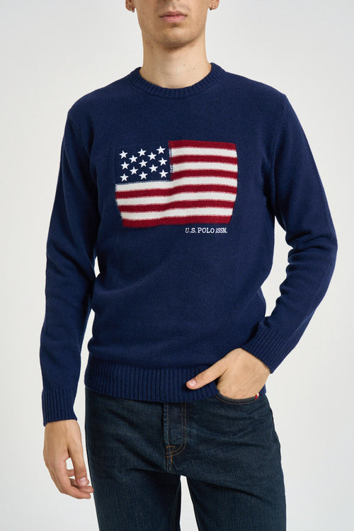 Maglia uomo girocollo bandiera americana blu - 1