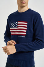 Maglia uomo girocollo bandiera americana blu FLAG 177 U.S. POLO 