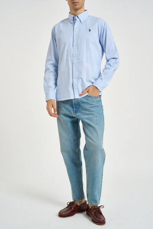 Camicia uomo in cotone Oxford a righe celeste e bianca - 1