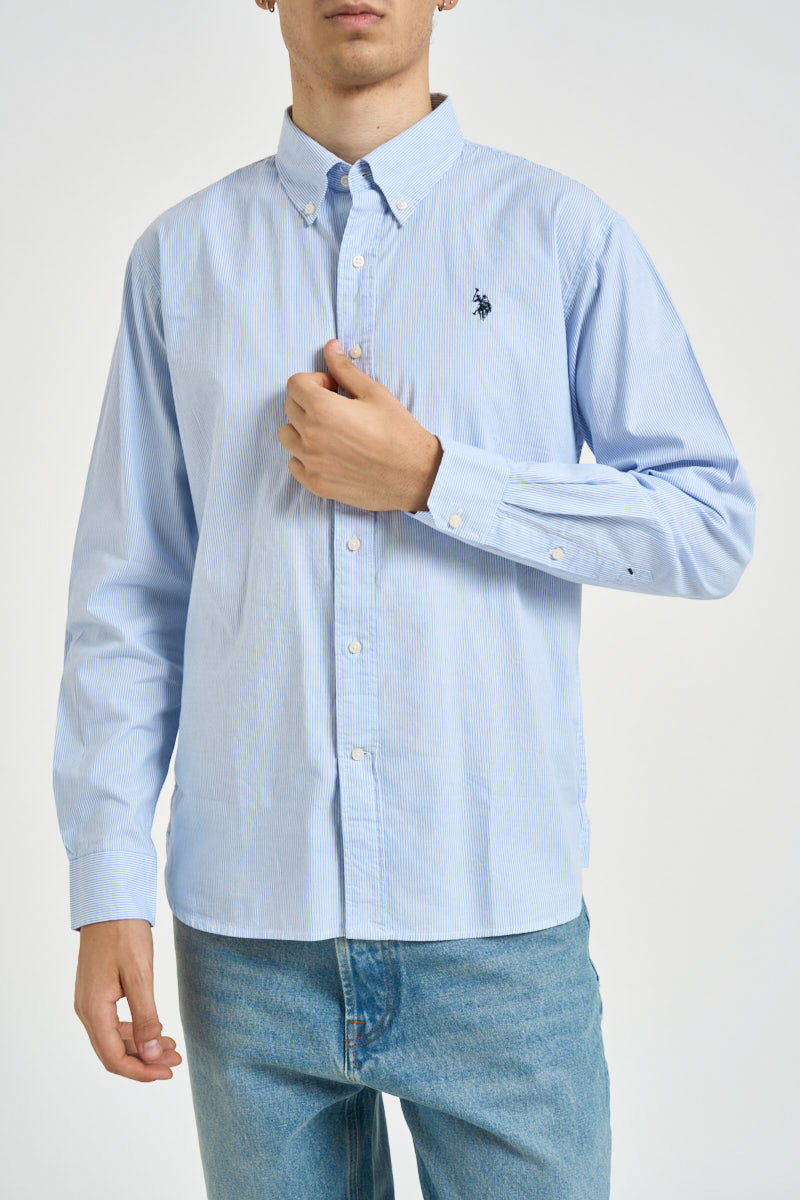 Camicia uomo in cotone Oxford a righe celeste e bianca HERON 703 U.S. POLO 