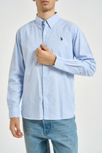 Camicia uomo in cotone Oxford a righe celeste e bianca HERON 703 U.S. POLO 