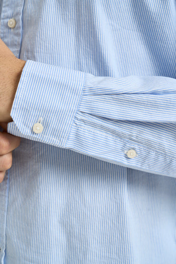 Camicia uomo in cotone Oxford a righe celeste e bianca - 4