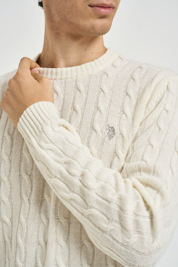 Maglione uomo a treccia girocollo panna - 3