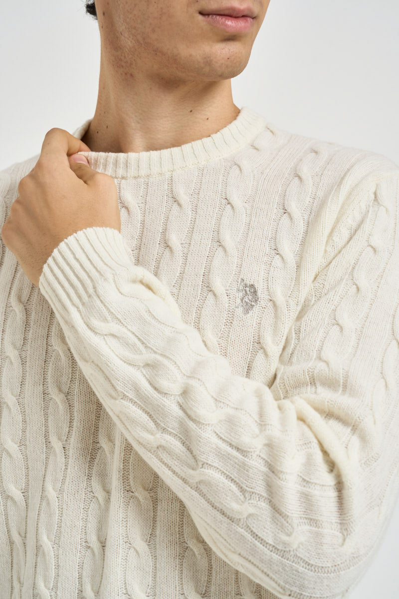 Maglione uomo a treccia girocollo panna JAYL 101 U.S. POLO 