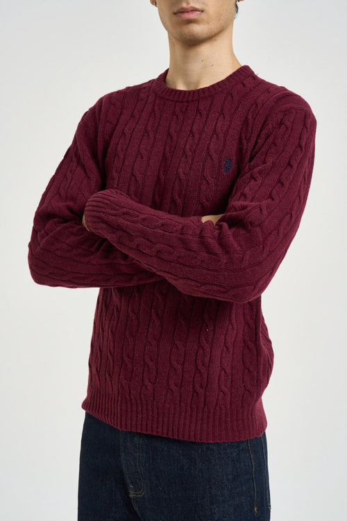 Maglione uomo a treccia girocollo bordeaux - 2