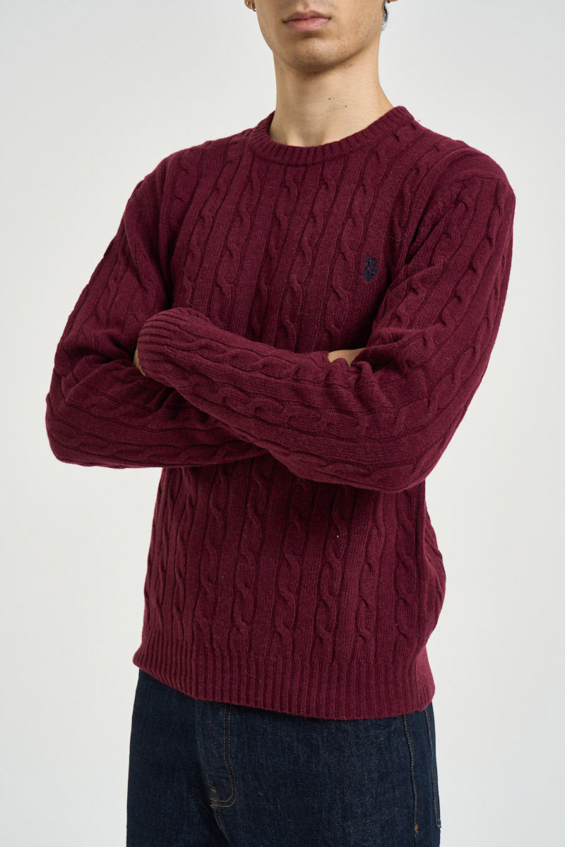 Maglione uomo a treccia girocollo bordeaux JAYL 159 U.S. POLO 