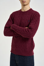 Maglione uomo a treccia girocollo bordeaux JAYL 159 U.S. POLO 