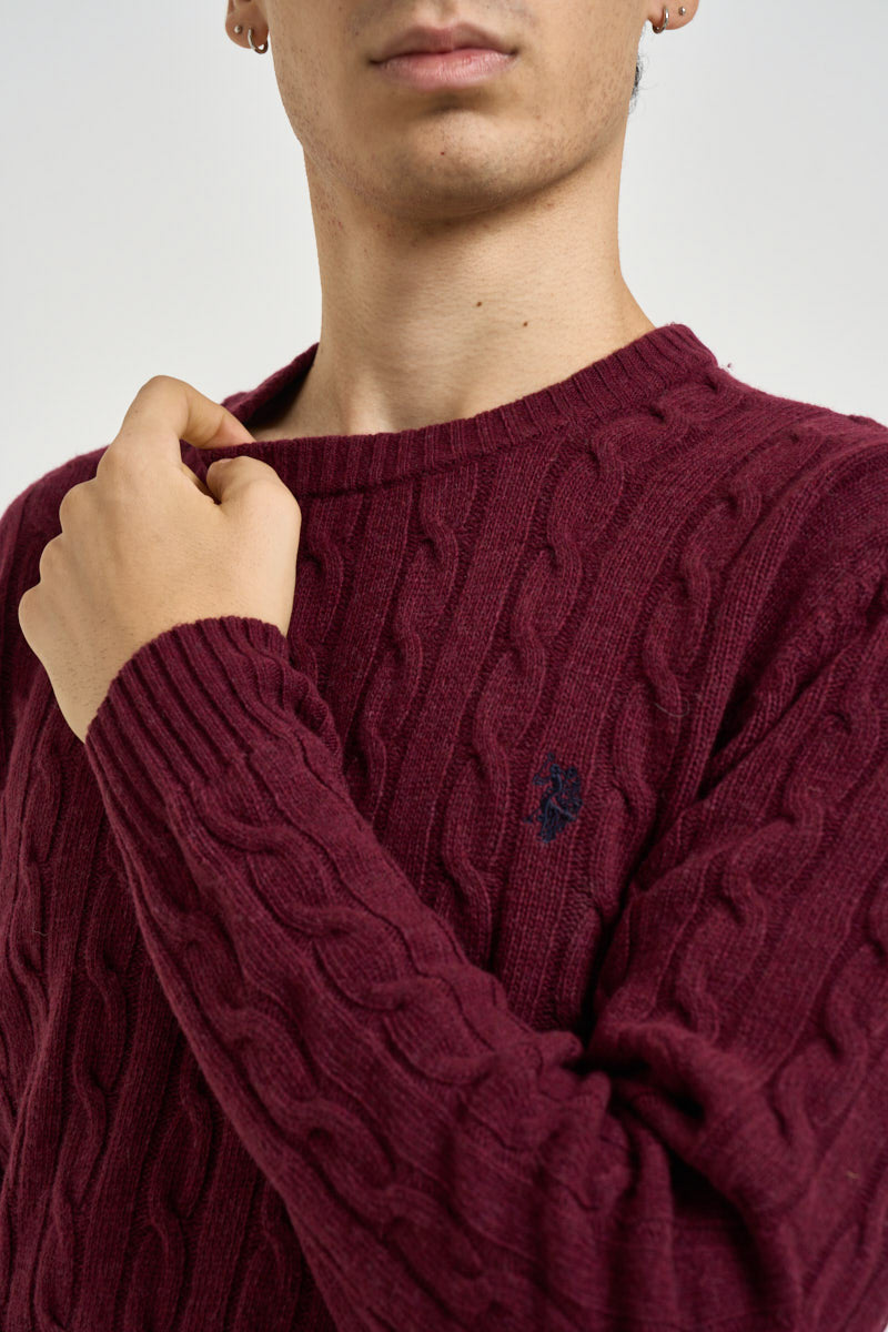 Maglione uomo a treccia girocollo bordeaux JAYL 159 U.S. POLO 