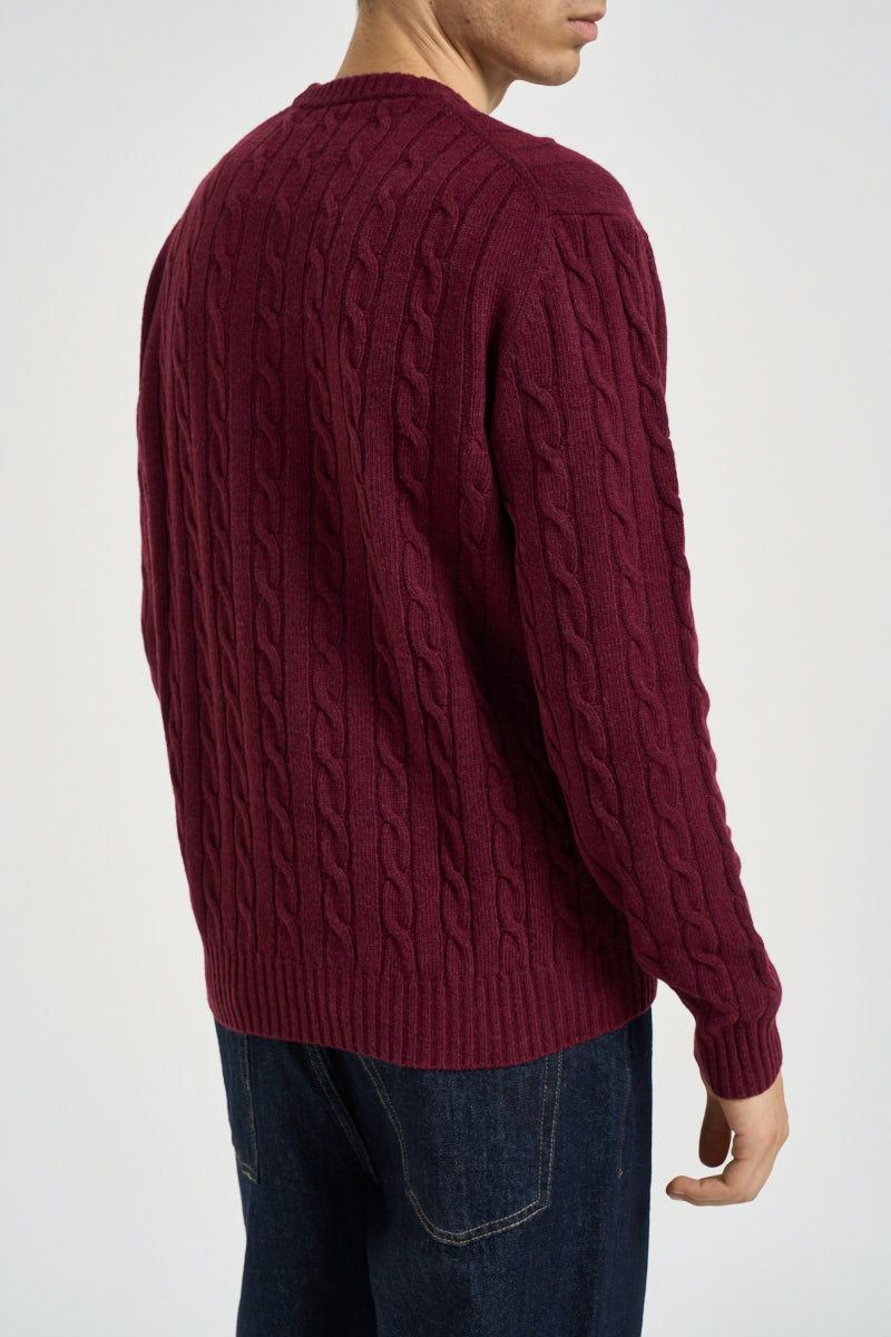 Maglione uomo a treccia girocollo bordeaux JAYL 159 U.S. POLO 